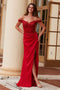 Nox Anabel F1572 Off-Shoulder Satin Gown with Applique Detailing