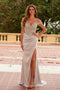 Nox Anabel F1572 Off-Shoulder Satin Gown with Applique Detailing