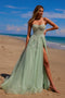 Nox Anabel G1371 Glitter Strapless A-Line Gown with Slit