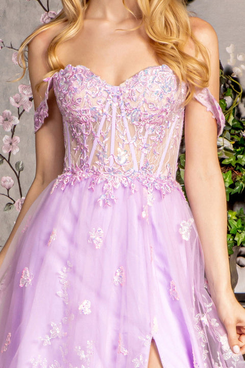 GLS Gloria GL3206 Embroidered Sweetheart A-line Slit Gown