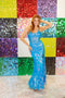 GLS Gloria GL3219 Fitted Sequin Print Sleeveless Slit Gown