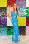 GLS Gloria GL3219 Fitted Sequin Print Sleeveless Slit Gown