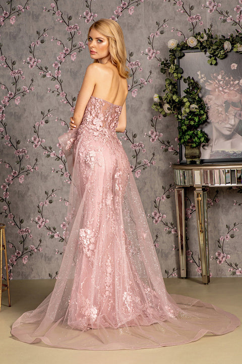 GLS Gloria GL3257 Fitted 3D Floral Strapless Overskirt Gown