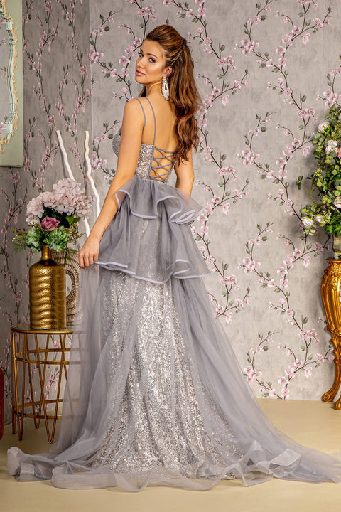 GLS Gloria GL3273 Fitted Glitter Sleeveless Overskirt Slit Gown