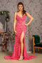 GLS Gloria GL3322 Fitted Sequin Sleeveless Cowl Slit Gown