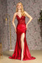 GLS Gloria GL3330 Fitted Applique Satin Sleeveless Slit Gown