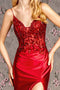 GLS Gloria GL3330 Fitted Applique Satin Sleeveless Slit Gown