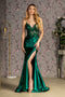 GLS Gloria GL3330 Fitted Applique Satin Sleeveless Slit Gown