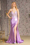 GLS Gloria GL3330 Fitted Applique Satin Sleeveless Slit Gown