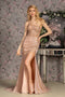 GLS Gloria GL3355 Fitted One Shoulder Glitter Crepe Slit Gown