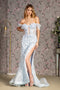 GLS Gloria GL3409 Off-Shoulder Corset Gown with 3D Floral Details and Slit