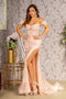 GLS Gloria GL3409 Off-Shoulder Corset Gown with 3D Floral Details and Slit