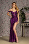 GLS Gloria GL3436 Cold Shoulder Gown with 3D Floral Sequin and Slit