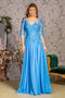 GLS Gloria GL3445 3/4 Sleeve A-Line Gown with Bead Embroidery