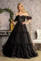 GLS Gloria GL3453 Off Shoulder Sheer Corset Tiered Gown