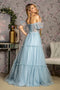 GLS Gloria GL3453 Off Shoulder Sheer Corset Tiered Gown