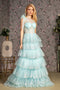 GLS Gloria GL3454 Glitter One Shoulder Tiered Ruffled Gown