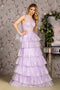 GLS Gloria GL3454 Glitter One Shoulder Tiered Ruffled Gown