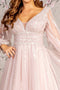 GLS Gloria GL3495 Sequin-Embellished Long Sleeve A-line Mesh Gown