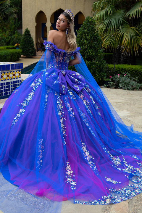 GLS Gloria GL3518 Sequin Cape Sleeve Ball Quinceañera Dress
