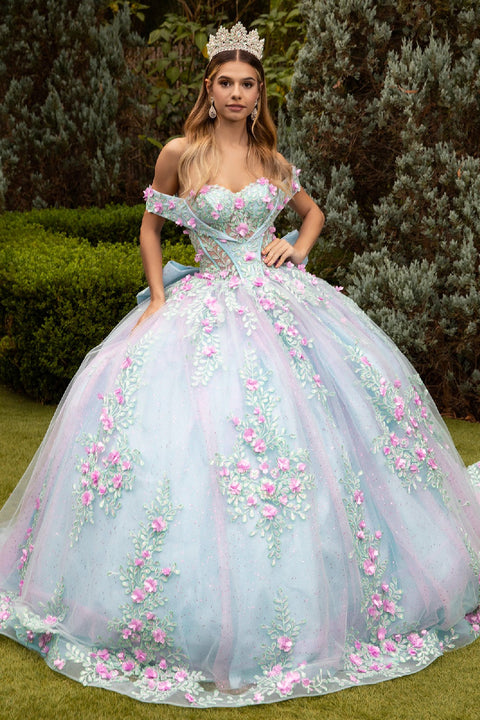 GLS Gloria GL3523 3D Floral Off Shoulder Ball Quinceañera Dress