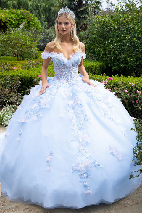 GLS Gloria GL3555 3D Floral Off Shoulder Ball Quinceañera Dress