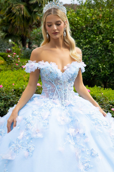 GLS Gloria GL3555 3D Floral Off Shoulder Ball Quinceañera Dress