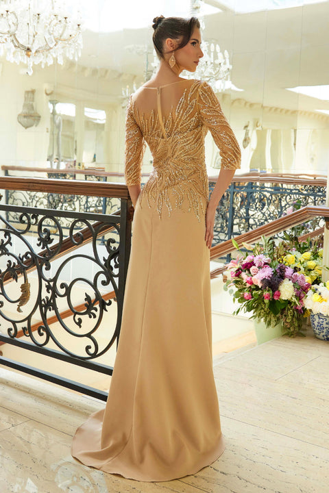 GLS Gloria GL3562 Fitted Mid-Sleeve Slit Mother of the Bride Dress
