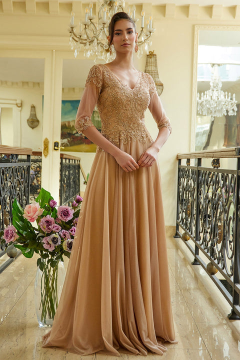 Elizabeth K GL3572 Applique 3/4 Sleeve A-line Mother of the Bride Dress