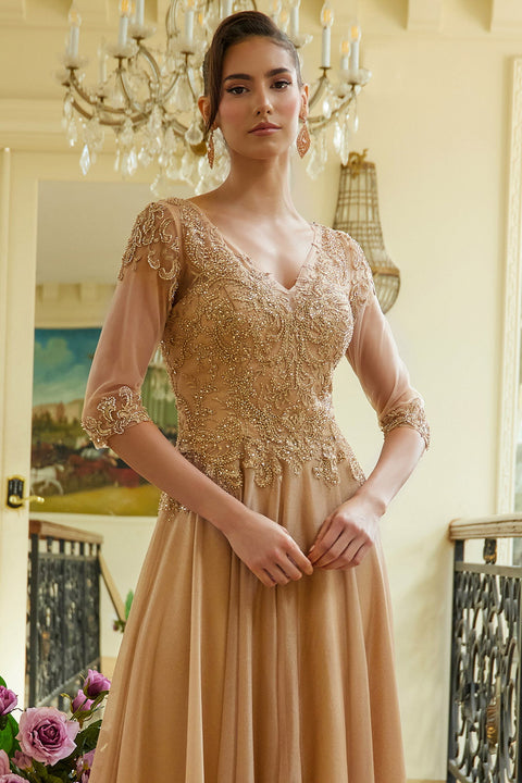 Elizabeth K GL3572 Applique 3/4 Sleeve A-line Mother of the Bride Dress