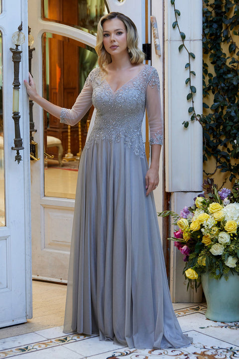 Elizabeth K GL3572 Applique 3/4 Sleeve A-line Mother of the Bride Dress
