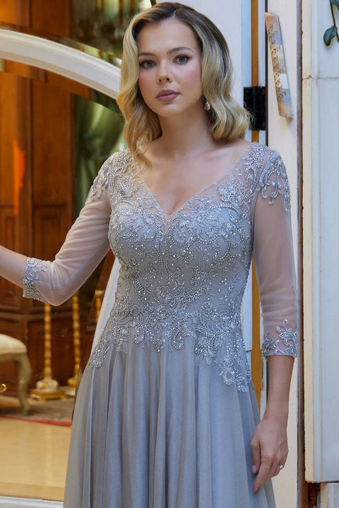 Elizabeth K GL3572 Applique 3/4 Sleeve A-line Mother of the Bride Dress