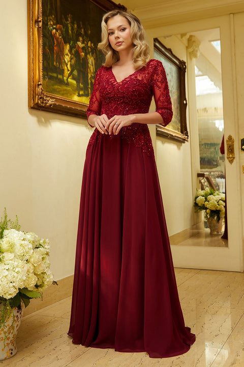 Elizabeth K GL3573 Chiffon Mid-Sleeve A-line Mother of the Bride Dress