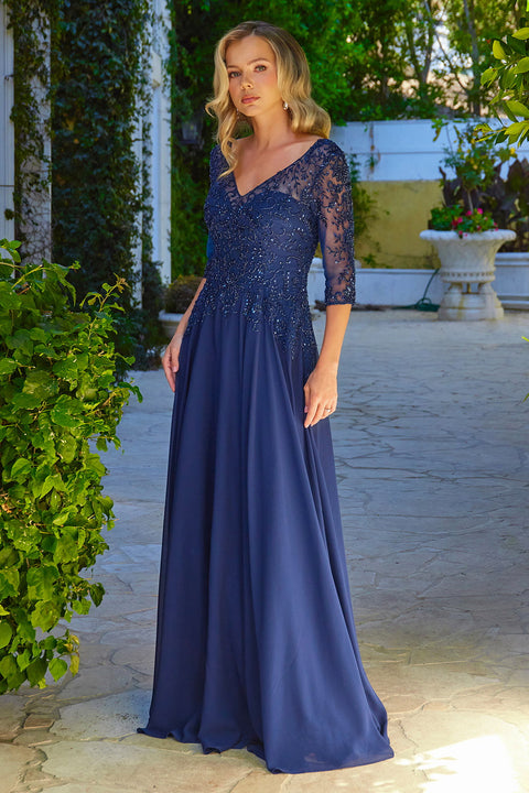 Elizabeth K GL3573 Chiffon Mid-Sleeve A-line Mother of the Bride Dress