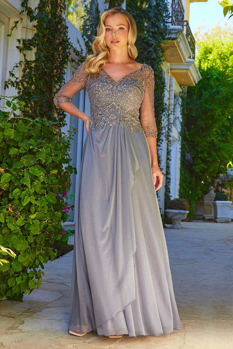 Elizabeth K GL3574 Beaded 3/4 Sleeve A-line Mother of the Bride Dress
