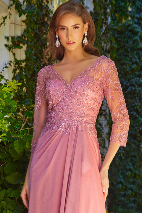 Elizabeth K GL3574 Beaded 3/4 Sleeve A-line Mother of the Bride Dress