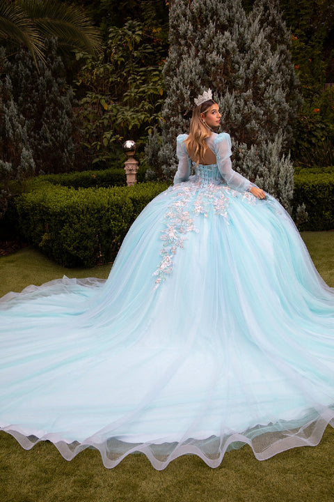 GLS Gloria GL3577 Applique Long Sleeve Ball Quinceañera Dress