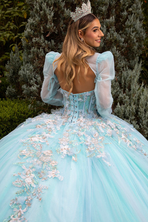 GLS Gloria GL3577 Applique Long Sleeve Ball Quinceañera Dress