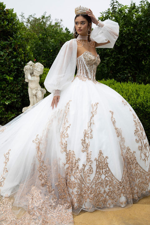 GLS Gloria GL3578 Strapless Puff Sleeve Ball Quinceañera Dress