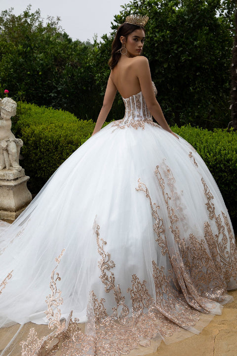 GLS Gloria GL3578 Strapless Puff Sleeve Ball Quinceañera Dress