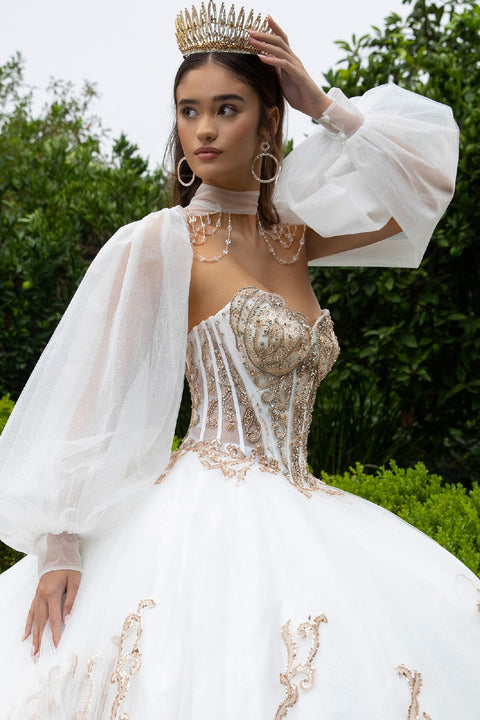 GLS Gloria GL3578 Strapless Puff Sleeve Ball Quinceañera Dress