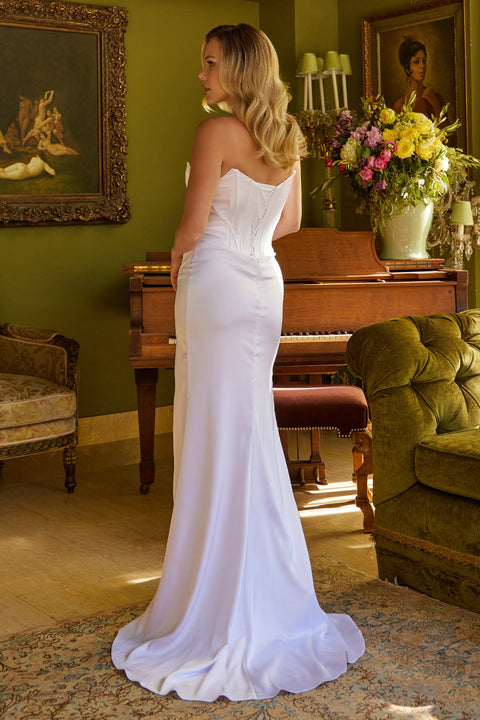 GLS Gloria GL3588 Beaded Satin Strapless Slit Prom & Evening Dress