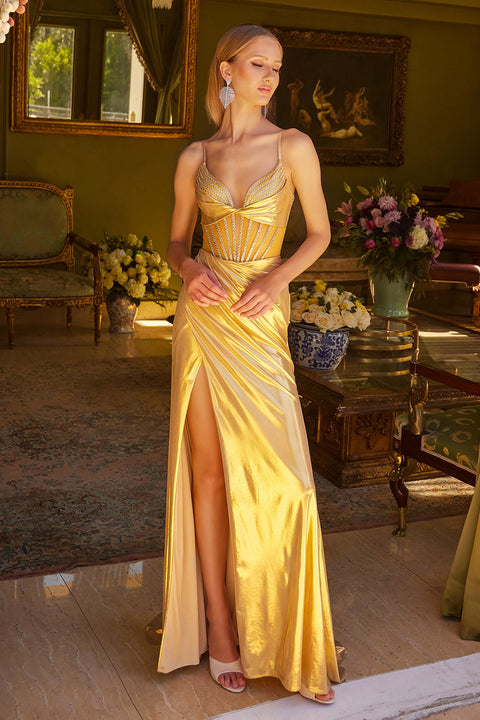 Elizabeth K GL3597 Metallic Sleeveless Slit Prom & Evening Dress