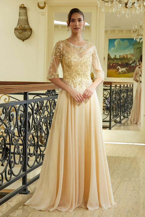 GLS Gloria GL3599 Chiffon Mid-Sleeve A-line Mother of the Bride Dress