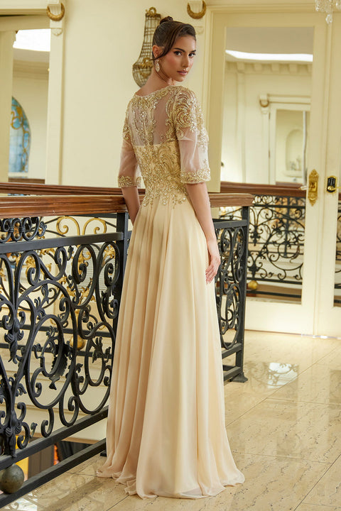 GLS Gloria GL3599 Chiffon Mid-Sleeve A-line Mother of the Bride Dress