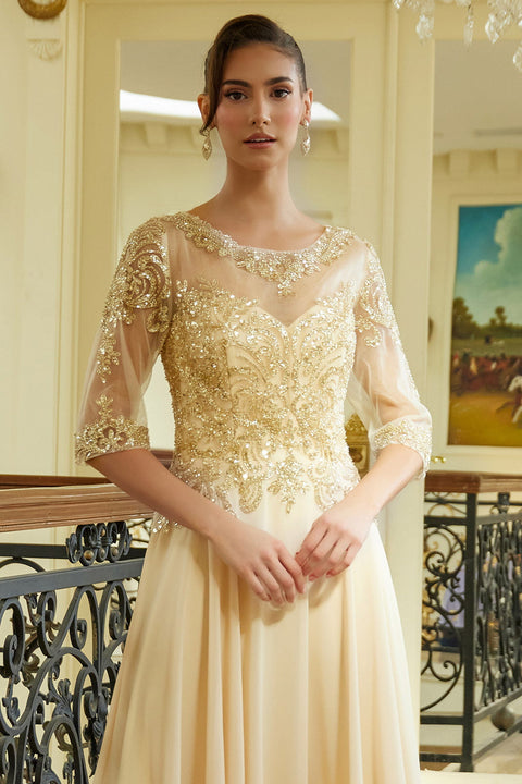 GLS Gloria GL3599 Chiffon Mid-Sleeve A-line Mother of the Bride Dress