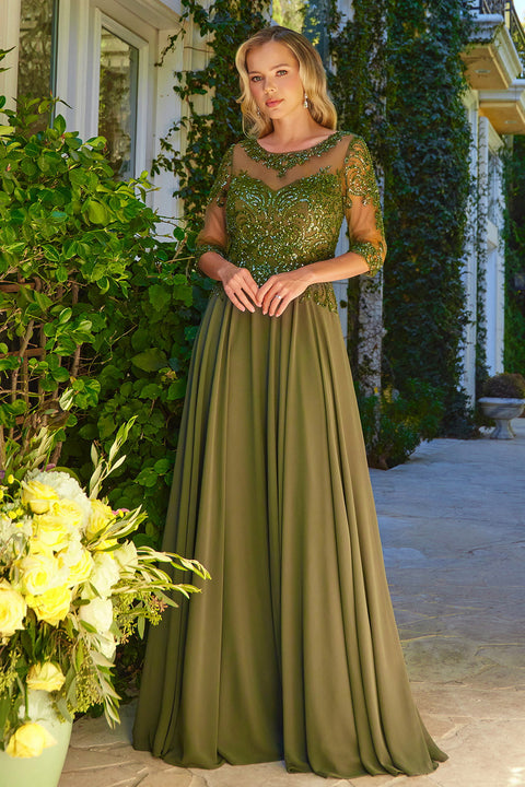 GLS Gloria GL3599 Chiffon Mid-Sleeve A-line Mother of the Bride Dress