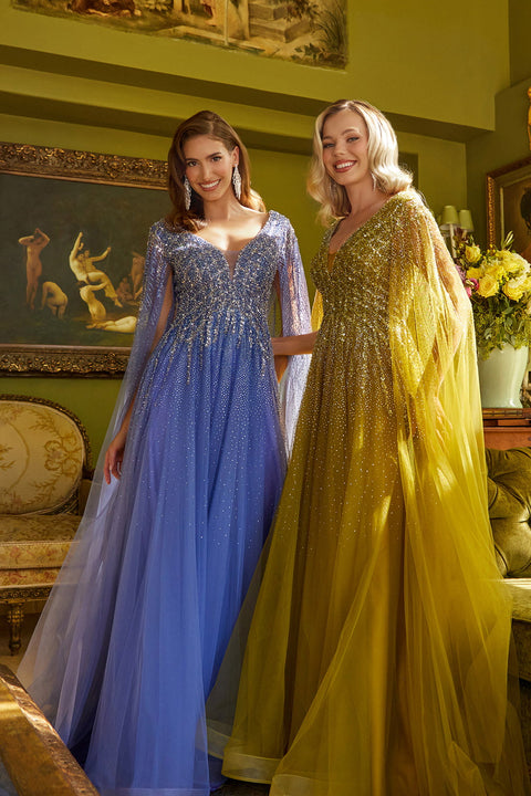 GLS Gloria GL3606 Beaded Cape Sleeve A-line Mother of the Bride Dress