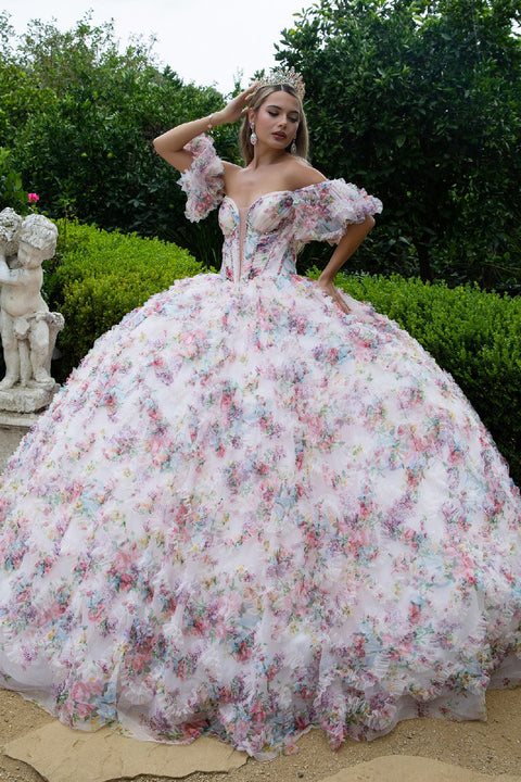 GLS Gloria GL3609 Print Off Shoulder Ball Quinceañera Dress