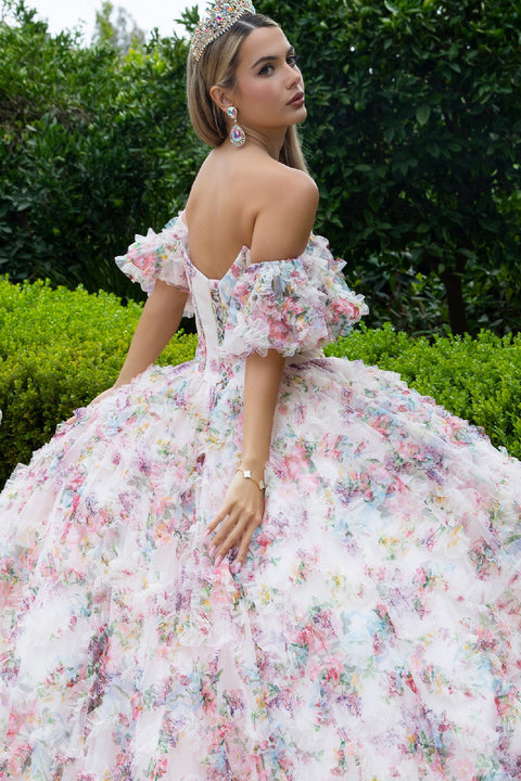 GLS Gloria GL3609 Print Off Shoulder Ball Quinceañera Dress